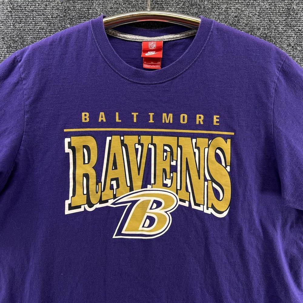 Vtg Nike NFL Baltimore Ravens Shirt Men's XL Purple Gold Football Short Sleeve